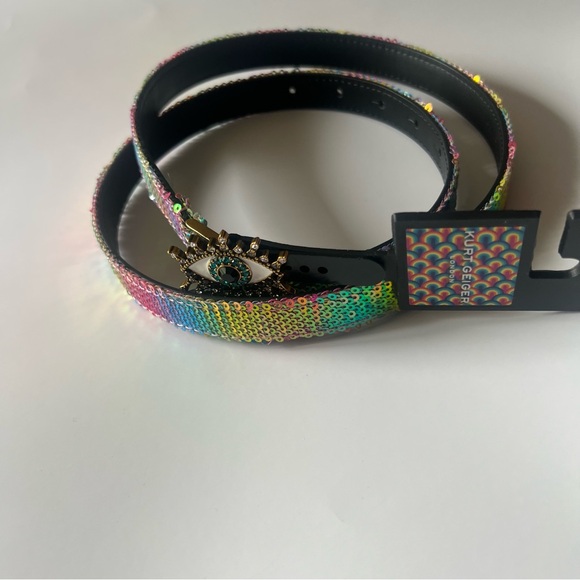 KURT GEIGER LONDON RAINBOW SEQUIN CRYSTAL EVIL EYE BELT SIZE S/M NWT main image 8